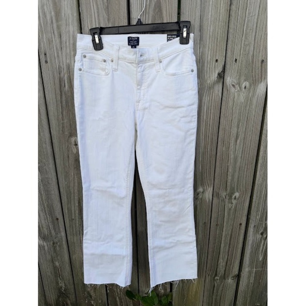 Boho Coastal J.Crew Flare Crop Jeans 26 White Raw Hem Mid-Rise Denim